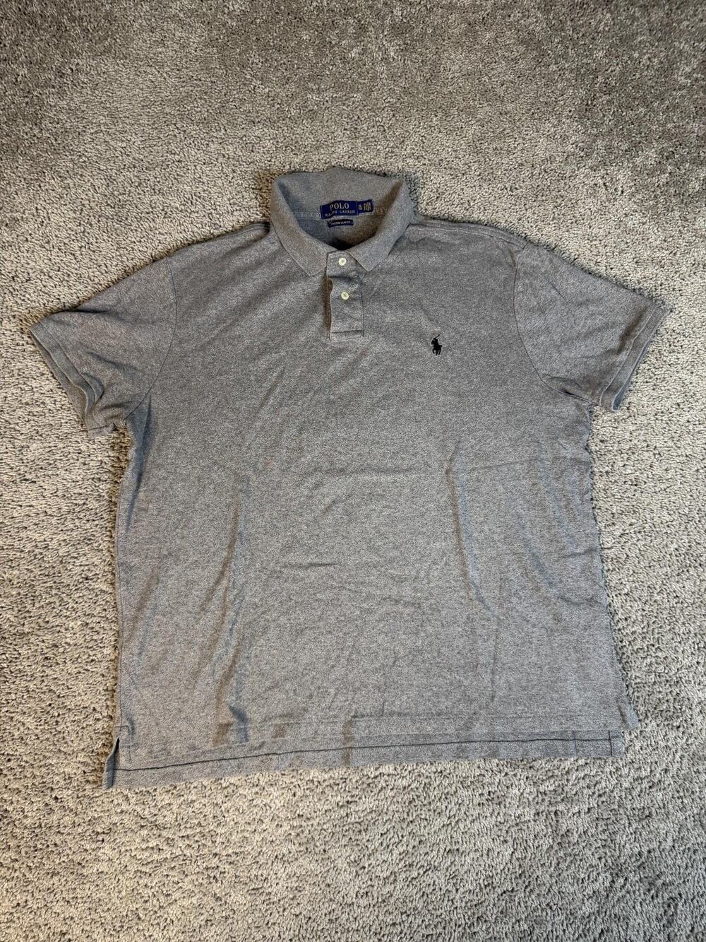 Polo Ralph Lauren Polo Shirt Mens XL Gray Black Custom Slim Fit 100% Cotton